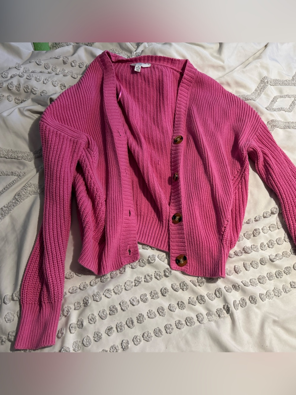 Women's Pink Ribbed Button-Front Sweater Cardigan
